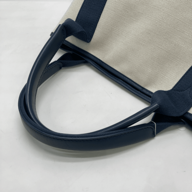 Balenciaga Navy Cabas Tela Naturale e Pelle Navy – Small - Etoilux