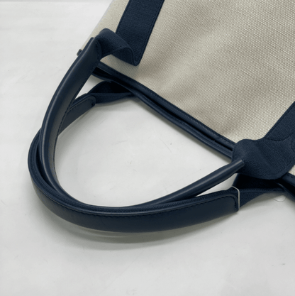 Balenciaga Navy Cabas Tela Naturale e Pelle Navy – Small - Etoilux