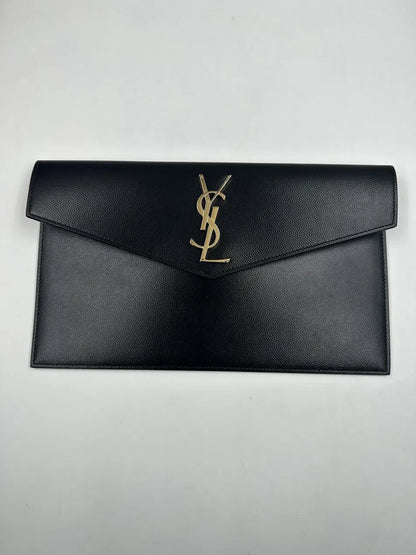 Saint Laurent Uptown Pouch Grain de Poudre Nera Hardware Oro – 27 cm - Etoilux