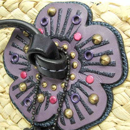 Coach Borsa tote da donna in pelle e paglia intrecciata Coach con motivo Tea Rose, beige e viola - Etoilux