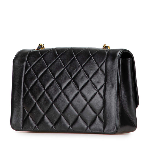 Chanel Diana Flap Medium in pelle di agnello nera – Vintage 1991/1994 - Etoilux