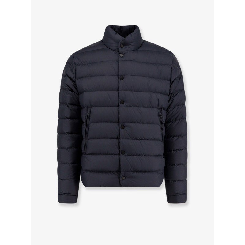 Piumino Moncler Lyco Ultrasoft Nylon Blu Uomo con logo gommato sulla manica.