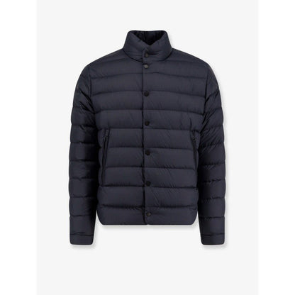 Piumino Moncler Lyco Ultrasoft Nylon Blu Uomo con logo gommato sulla manica.