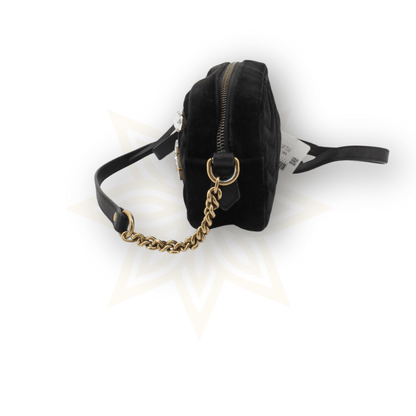 Gucci – GG Marmont Flap Bag in velluto matelassé con cristalli (misura media) - Etoilux