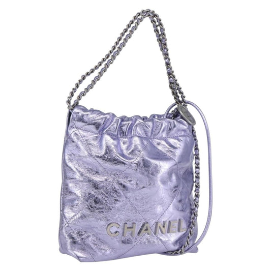 Chanel 22 Mini Hobo Pelle di Vitello Metallizzata Lilla – 17 cm - Etoilux