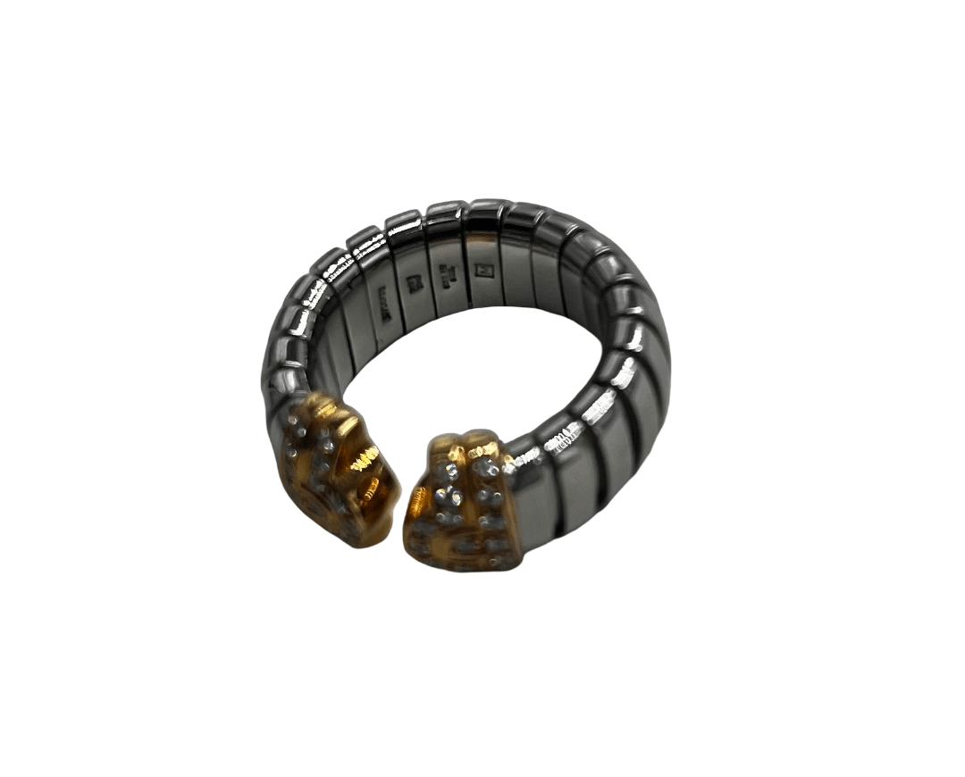 Bvlgari Tubogas Anello Acciaio Ruthenium Oro Giallo Diamanti – Misura 54 - Etoilux