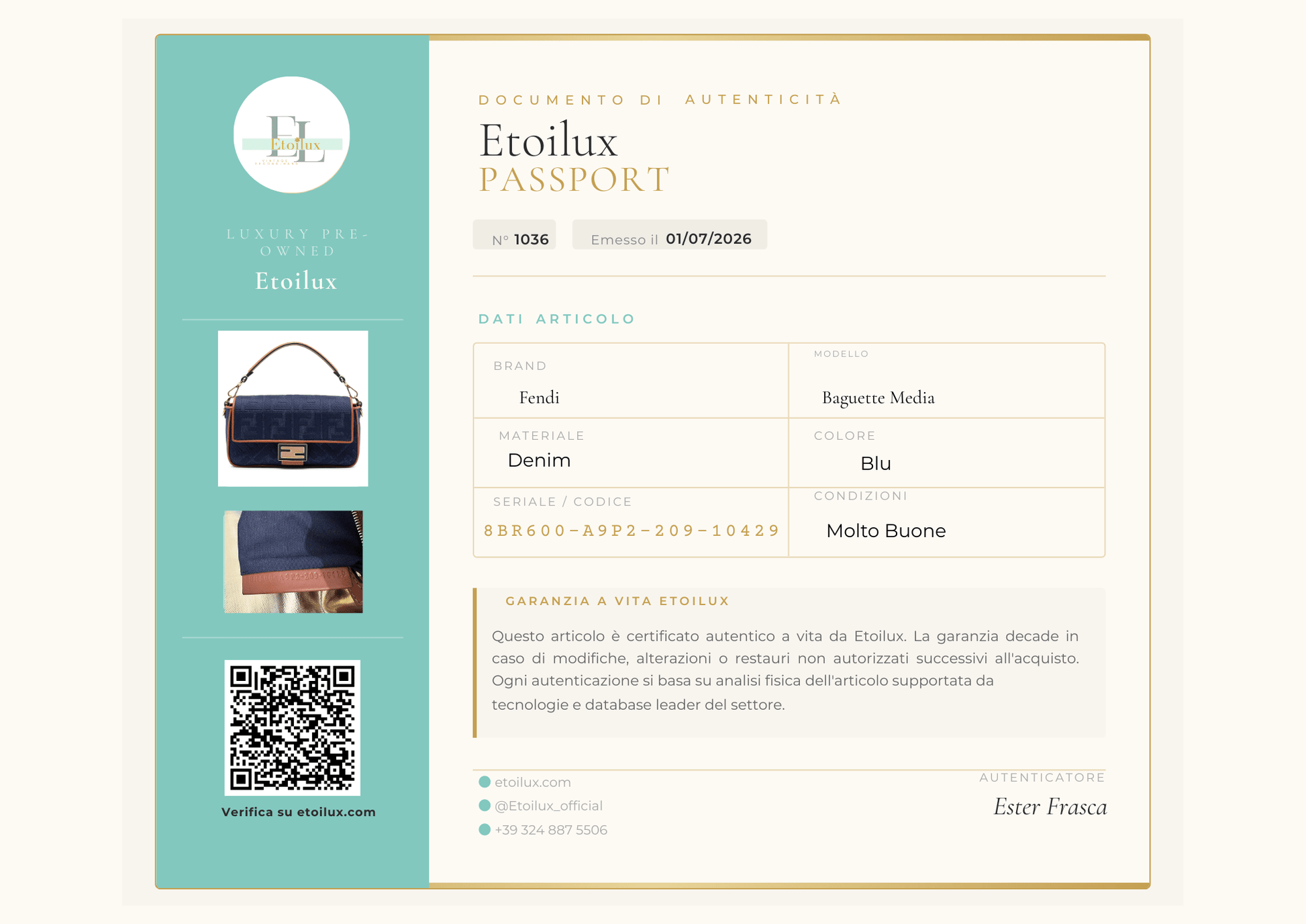Fendi Baguette Media Jacquard FF Effetto Denim Blu & Pelle Cuoio – 27 cm - Etoilux