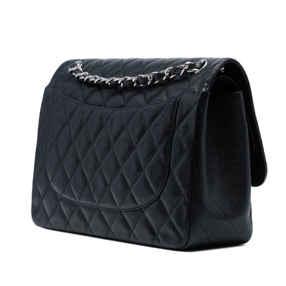Chanel Classic Double Flap Jumbo in Pelle di Caviale Nera – Hardware Argento - Etoilux