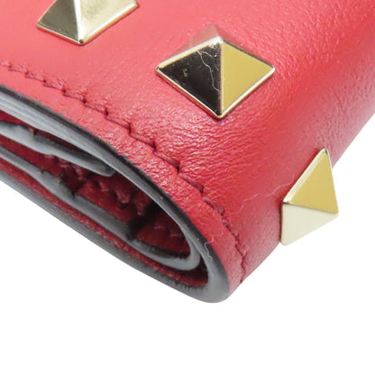 Valentino Garavani Rockstud Portafoglio Bifold Pelle Vitello Rosso Hardware Oro - Etoilux