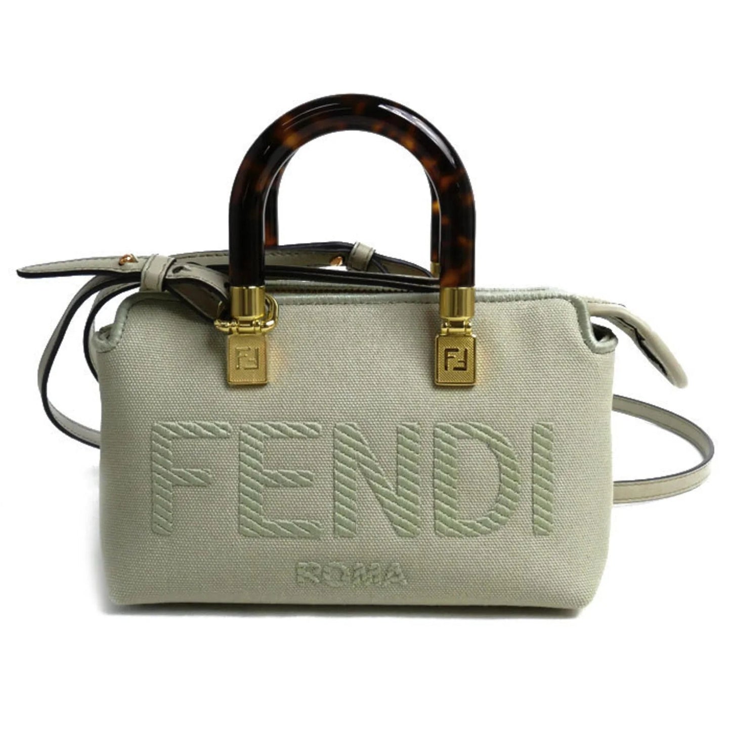 Fendi By The Way Mini in Tela e Pelle Verde Chiaro con Manici Tartarugati – Condizioni A - Etoilux