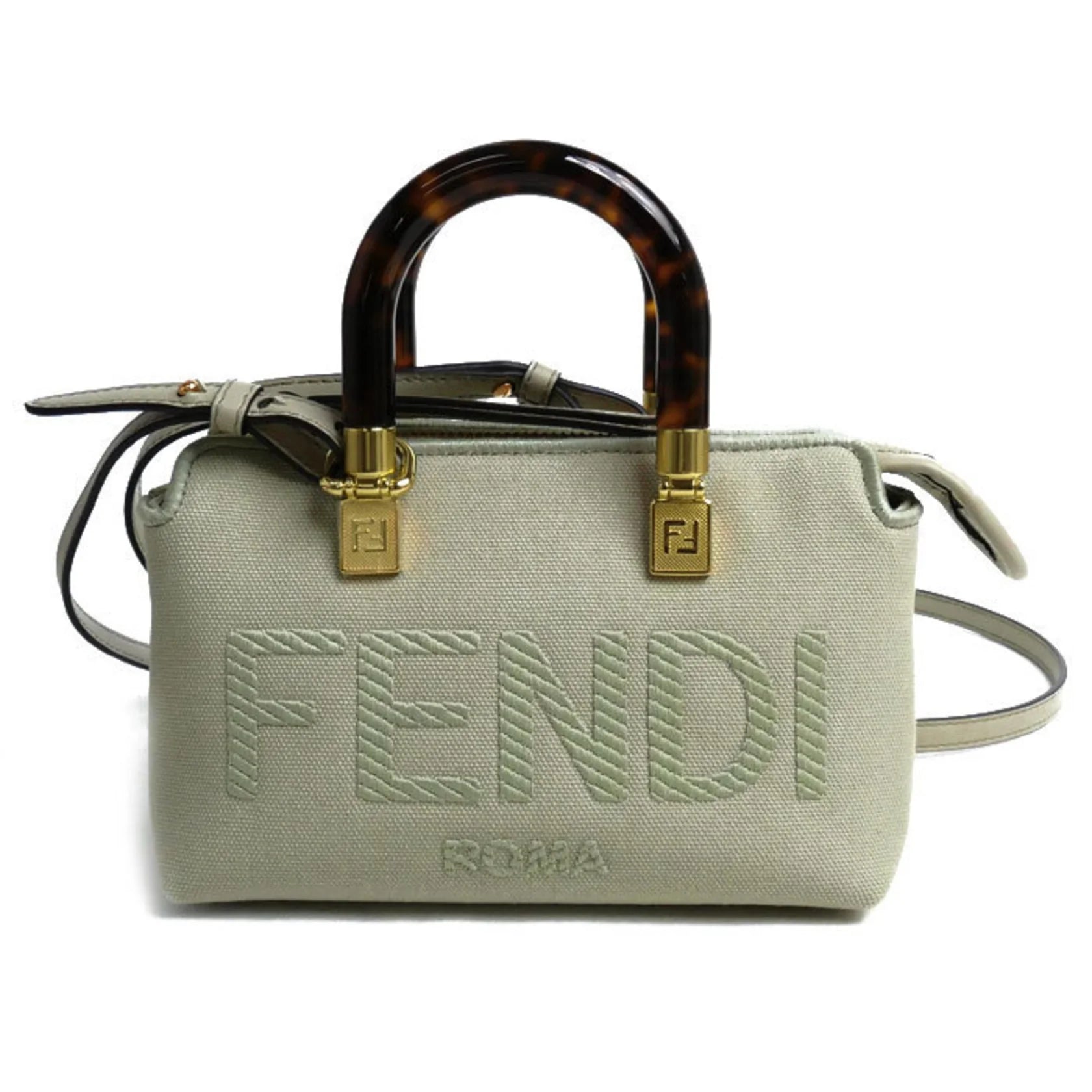 Fendi By The Way Mini in Tela e Pelle Verde Chiaro con Manici Tartarugati – Condizioni A - Etoilux