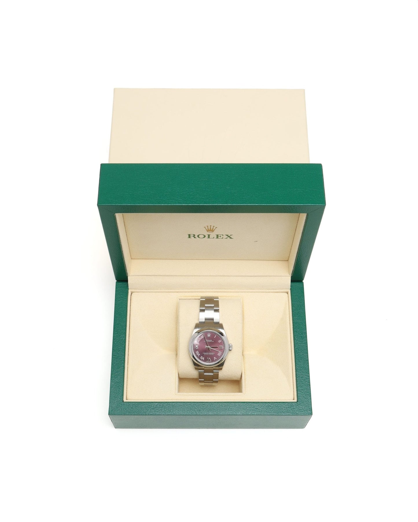 Rolex Oyster Perpetual 31mm — Quadrante Red Grape, Numeri Romani — Ref. 177200, ca. 2014 - Etoilux