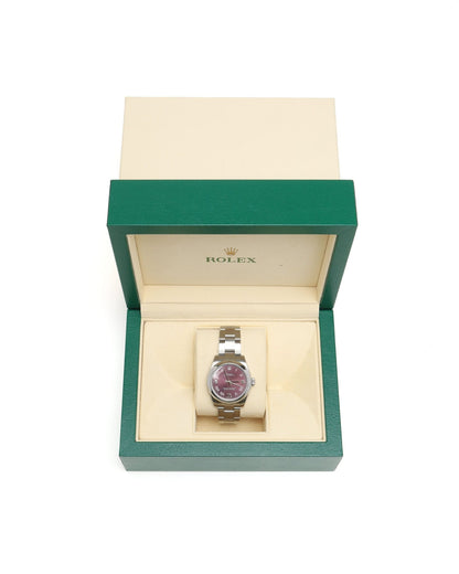 Rolex Oyster Perpetual 31mm — Quadrante Red Grape, Numeri Romani — Ref. 177200, ca. 2014 - Etoilux