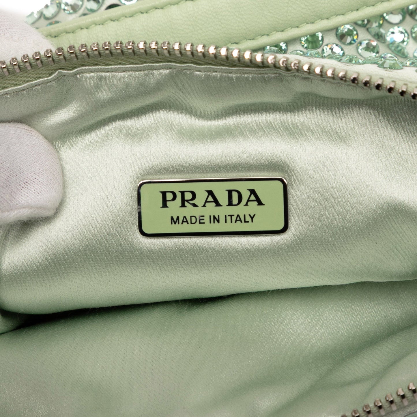 Prada Crystal Mini Triangle Bag Raso Verde Menta – 16 cm - Etoilux