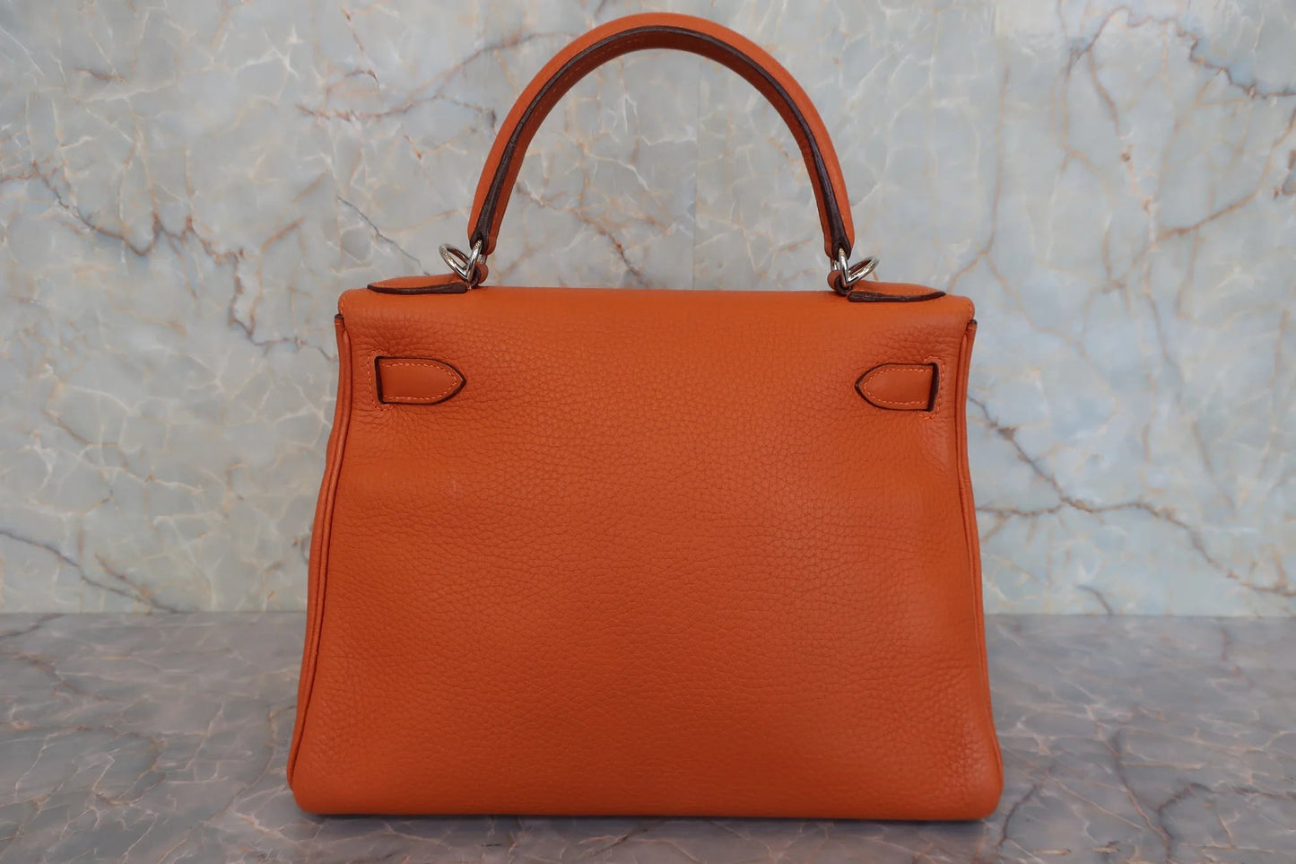 Hermès Kelly 28 Retourné Togo Orange Hardware Palladio 2004 - Etoilux