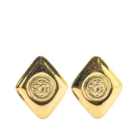 Coppia orecchini clip Chanel vintage rombo dorato con medaglione CC