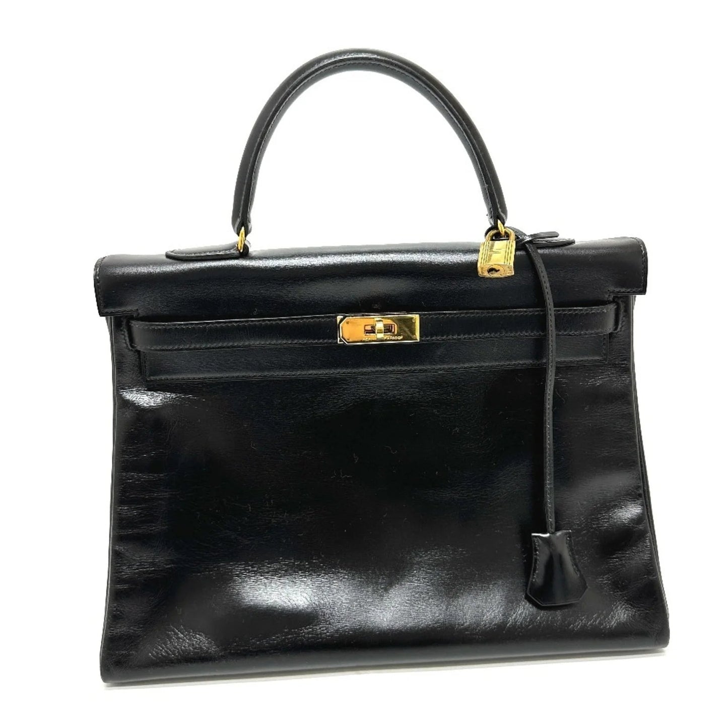 HERMES Kelly 35 con marchio S, borsa tote, borsa a mano con impunture, pelle di vitello box, da donna, nera - Etoilux