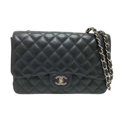 Chanel Jumbo Classic Flap in Caviar Nero con Hardware Argento - Etoilux