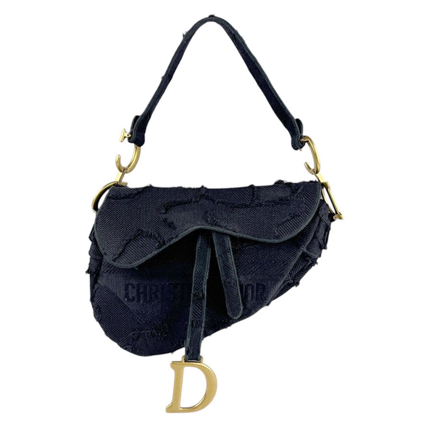 Dior Saddle Bag in tela nera distressed – Oro opaco – 2003 - Etoilux