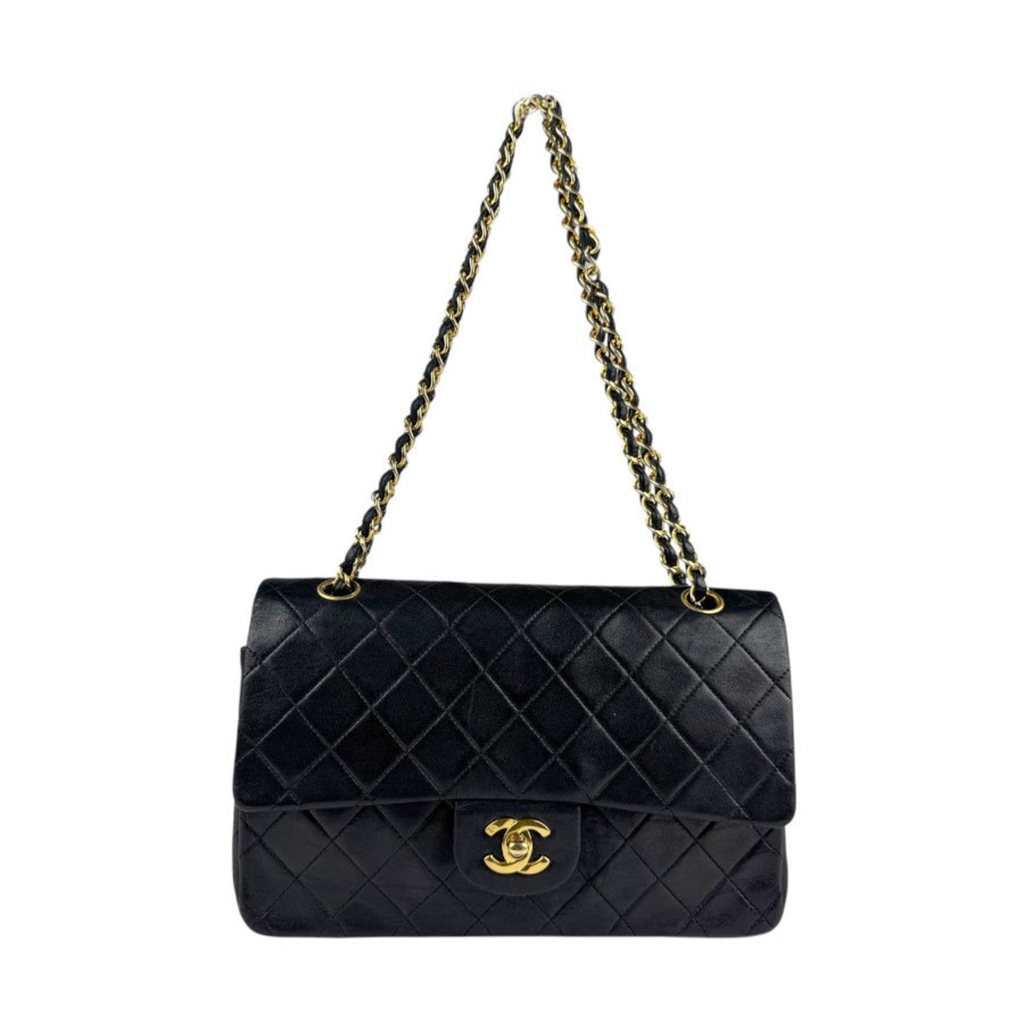 Chanel Classic Flap Vintage pelle nera serie 1 – dettaglio fronte, retro, catena, interno, numero di serie.