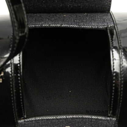Bvlgari Mini Cylinder Logomania in denim con finiture in pelle verniciata – Nero - Etoilux