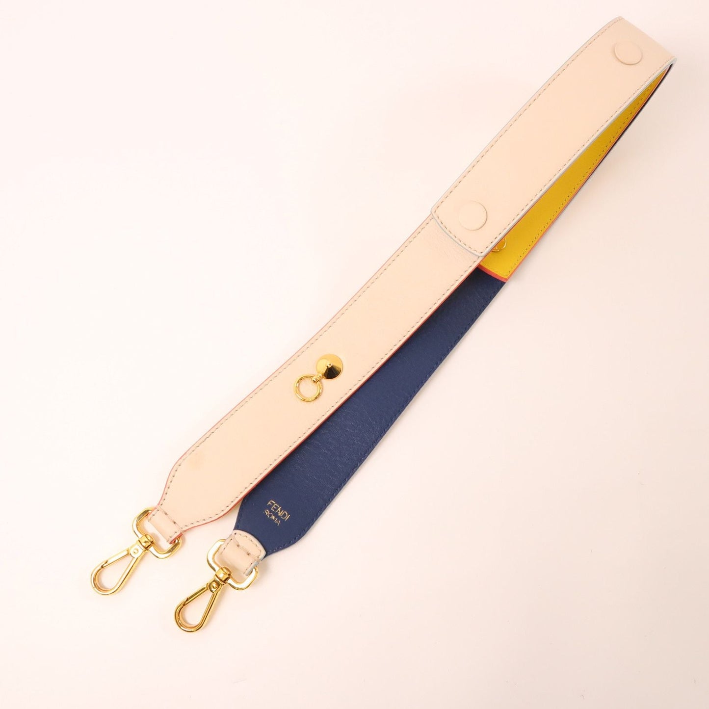 Fendi Strap You Tracolla Pelle Reversibile Crema/Giallo/Navy Hardware Oro - Etoilux