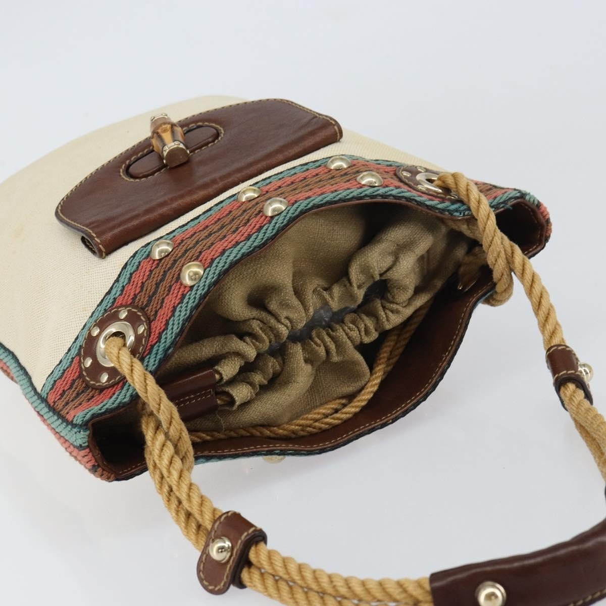 Gucci Vintage Bamboo Bucket Bag Canvas Beige Web Stripe – 23 cm - Etoilux