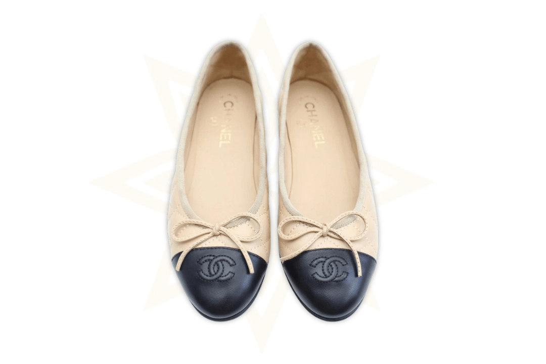 Chanel Ballerine Classiche Beige & Nero in Pelle Trapuntata Taglia: 38C – Made in Italy - Etoilux