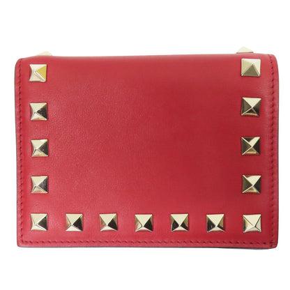 Valentino Garavani Rockstud Portafoglio Bifold Pelle Vitello Rosso Hardware Oro - Etoilux