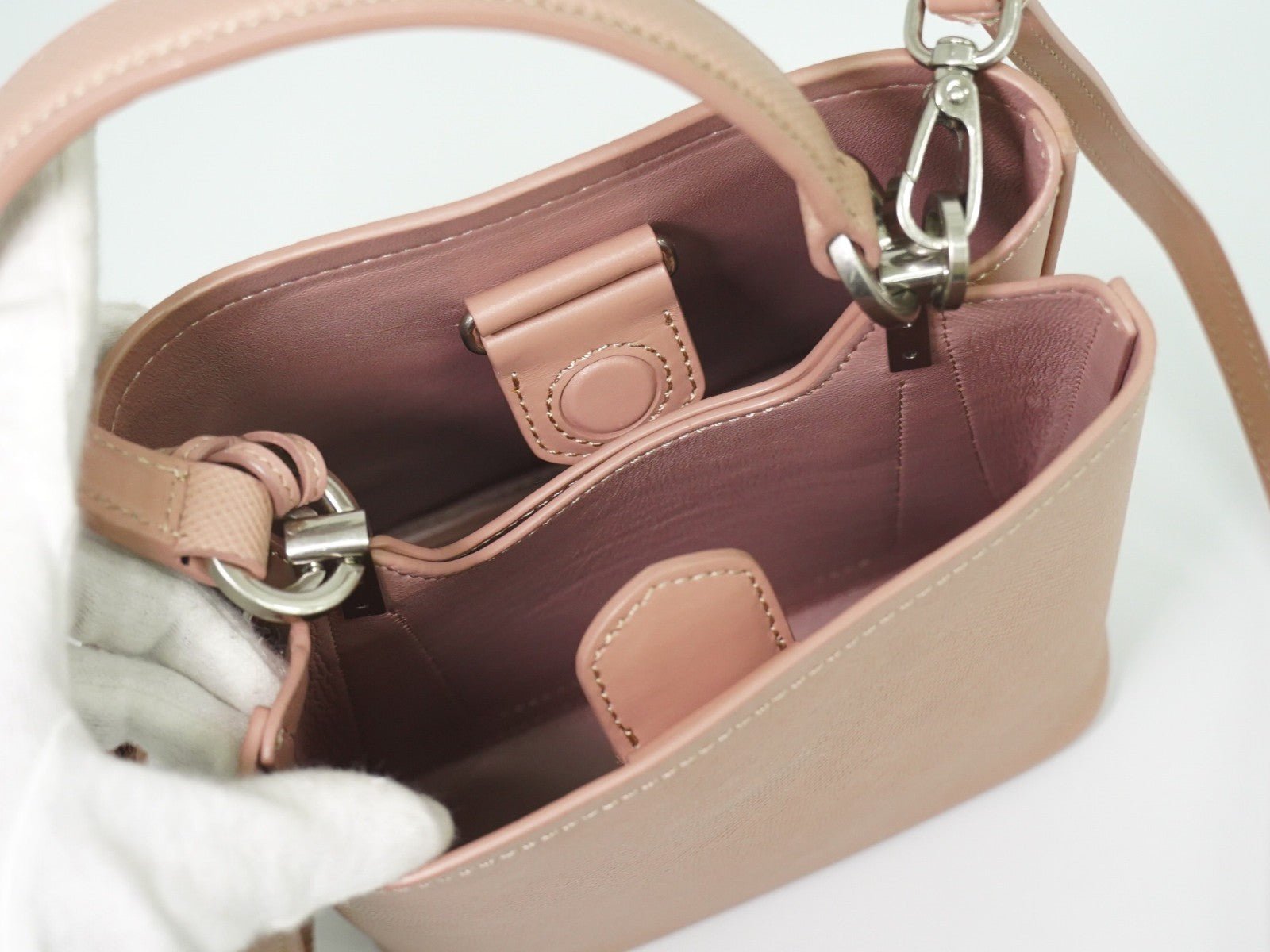 Prada Panier Bucket Bag in Saffiano Leather Beige – Limited Edition Pins - Etoilux