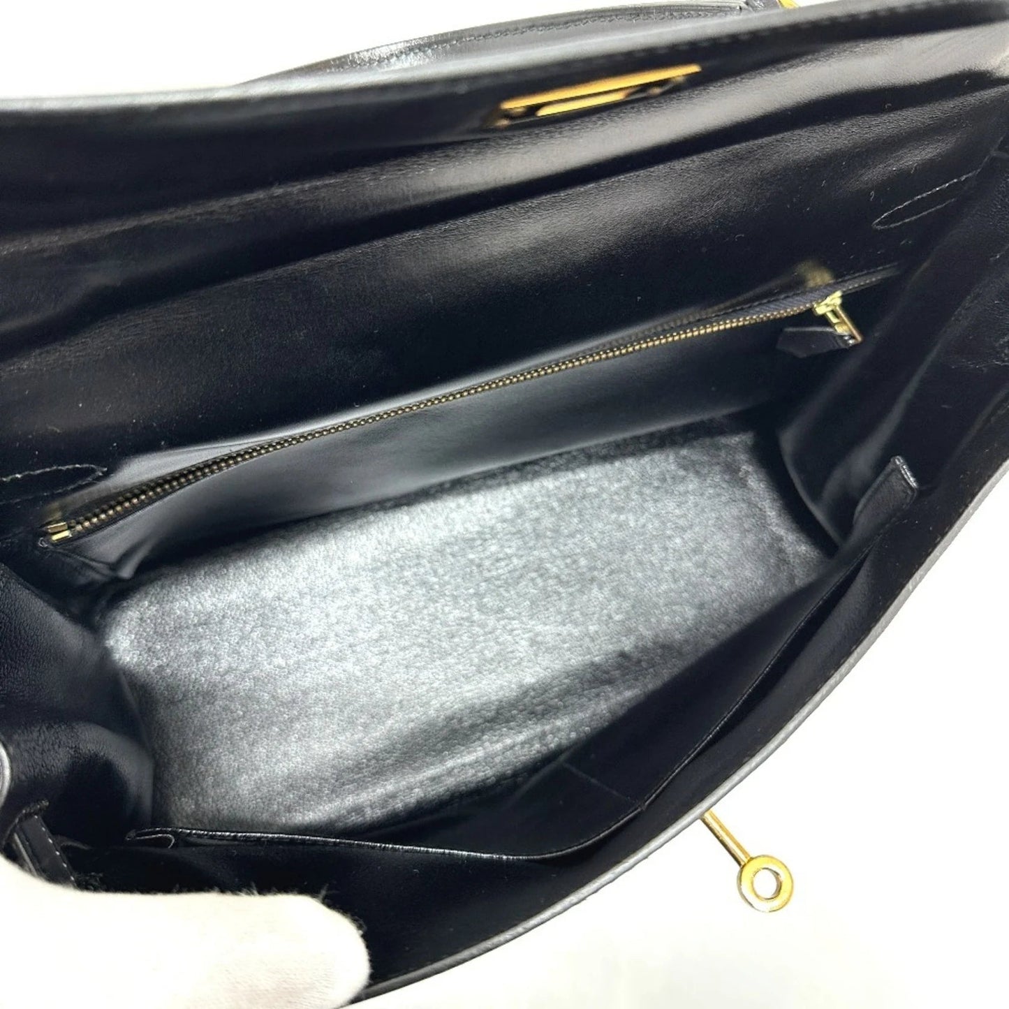 HERMES Kelly 35 con marchio S, borsa tote, borsa a mano con impunture, pelle di vitello box, da donna, nera - Etoilux