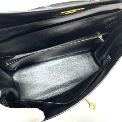 HERMES Kelly 35 con marchio S, borsa tote, borsa a mano con impunture, pelle di vitello box, da donna, nera - Etoilux