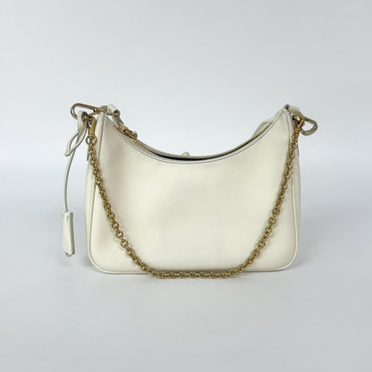 Prada Re - Edition 2005 Saffiano Bianco Latte Hardware Dorato – 23 cm - Etoilux