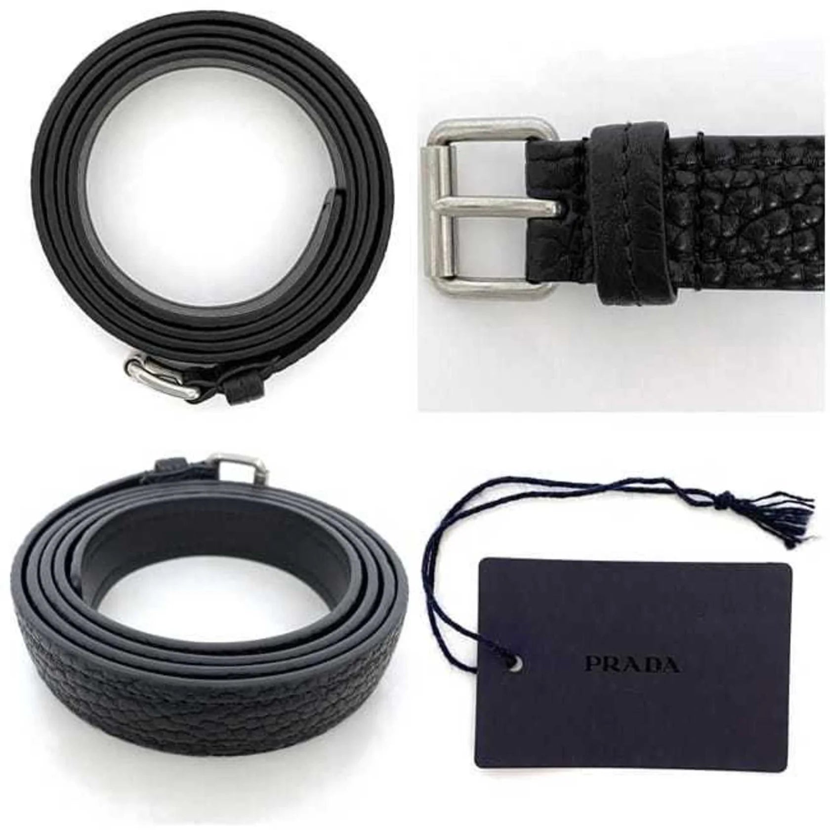 Prada Cintura Prada ec - 22932 nera NERO 2CS106 97cm inutilizzata in pelle PRADA vita lunga grana sottile 30mm fibbia quadrata uomo donna unisex - Etoilux