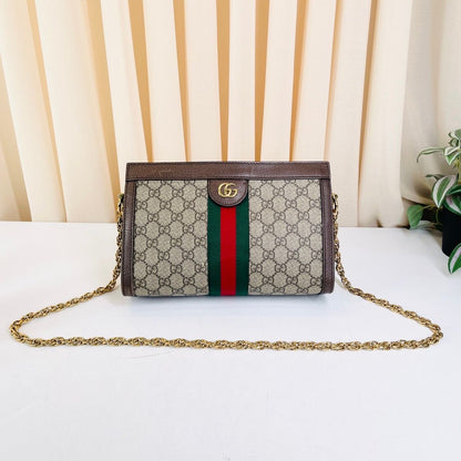Gucci – Ophidia Canvas Retro con Tracolla in Catena – 26 × 7 × 17.5 cm - Etoilux