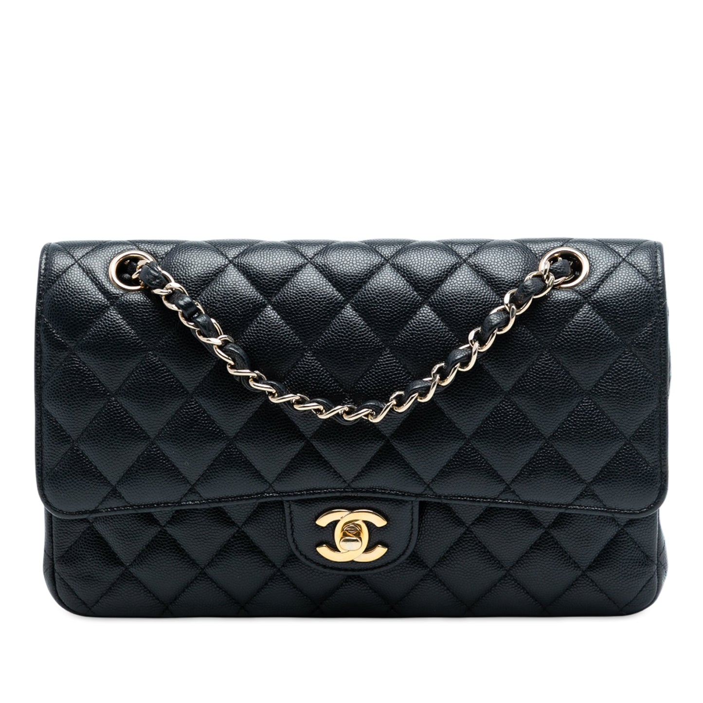 Chanel – Classic Double Flap Medium in Pelle Caviar Blu - Etoilux