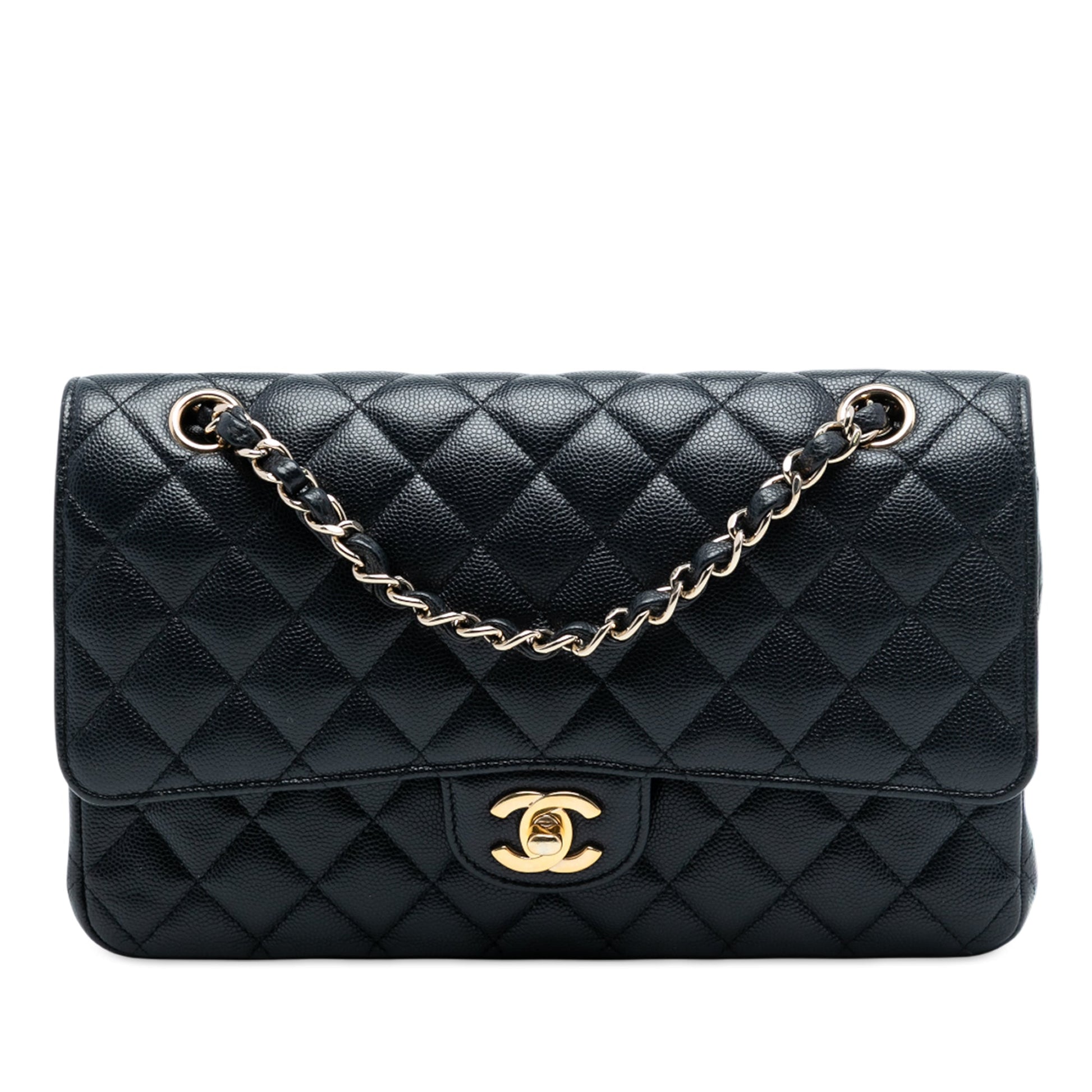 Chanel – Classic Double Flap Medium in Pelle Caviar Blu - Etoilux