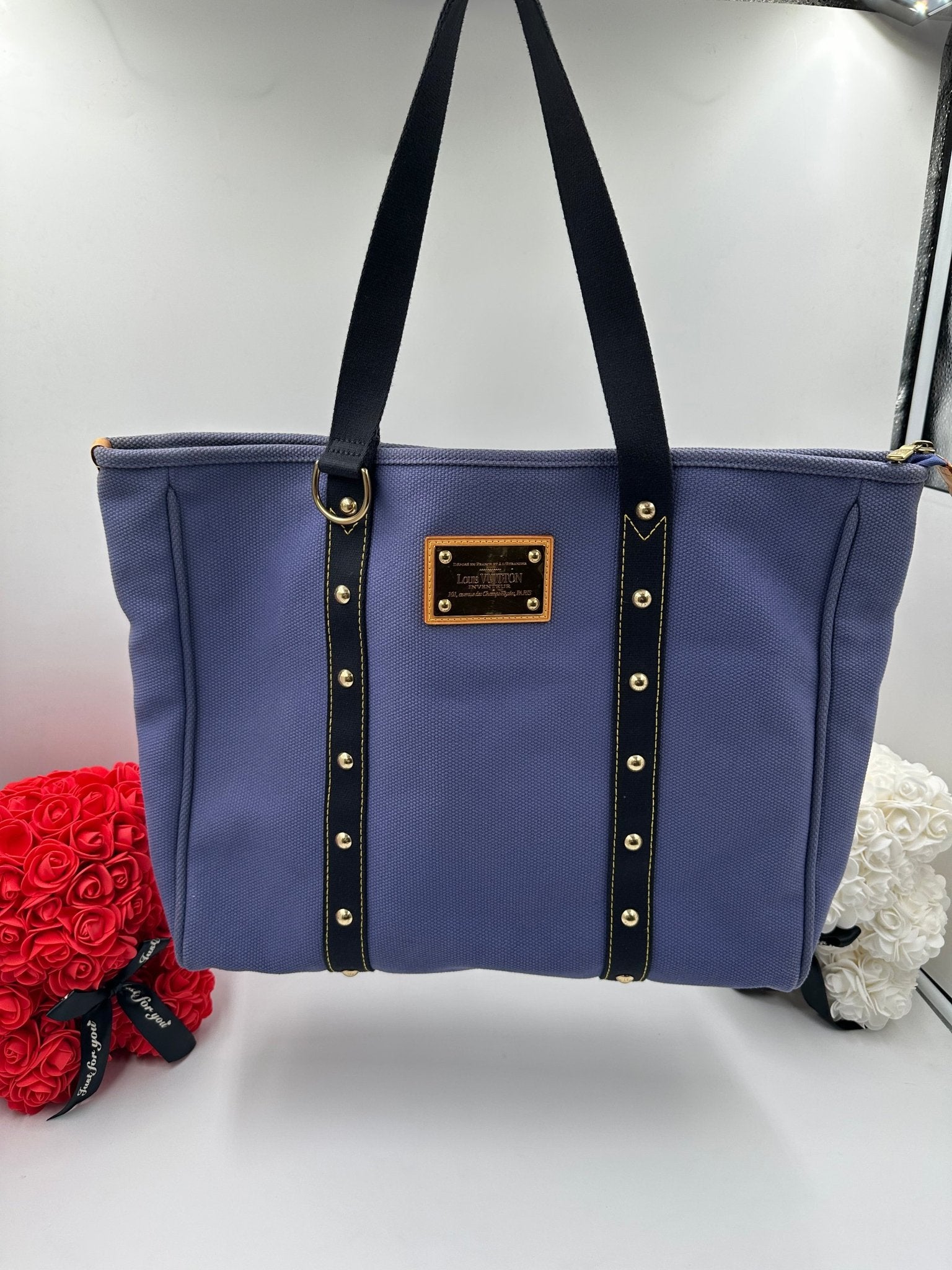 Louis Vuitton Antigua Cabas MM Canvas Blu Lavanda 2016 — 47 cm - Etoilux