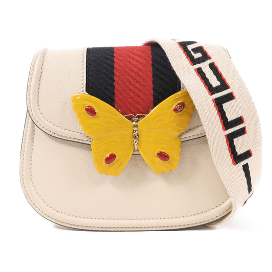 GUCCI Cowhide Leather Totem Butterfly Shoulder Bag Beige - Etoilux