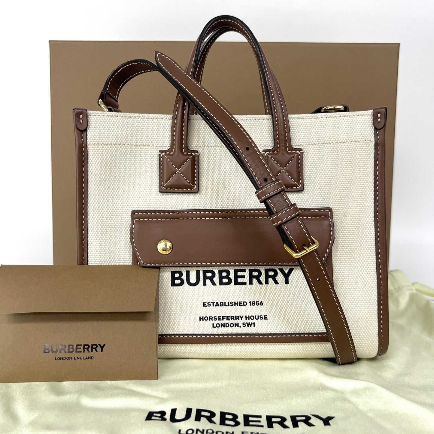 Burberry Mini Freya Tote Tela e Pelle Naturale | Etoilux
