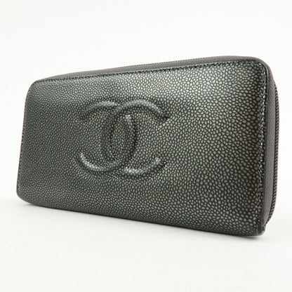 Chanel Portafoglio Zip Around Logo CC – Caviar grigio metallizzato - Etoilux