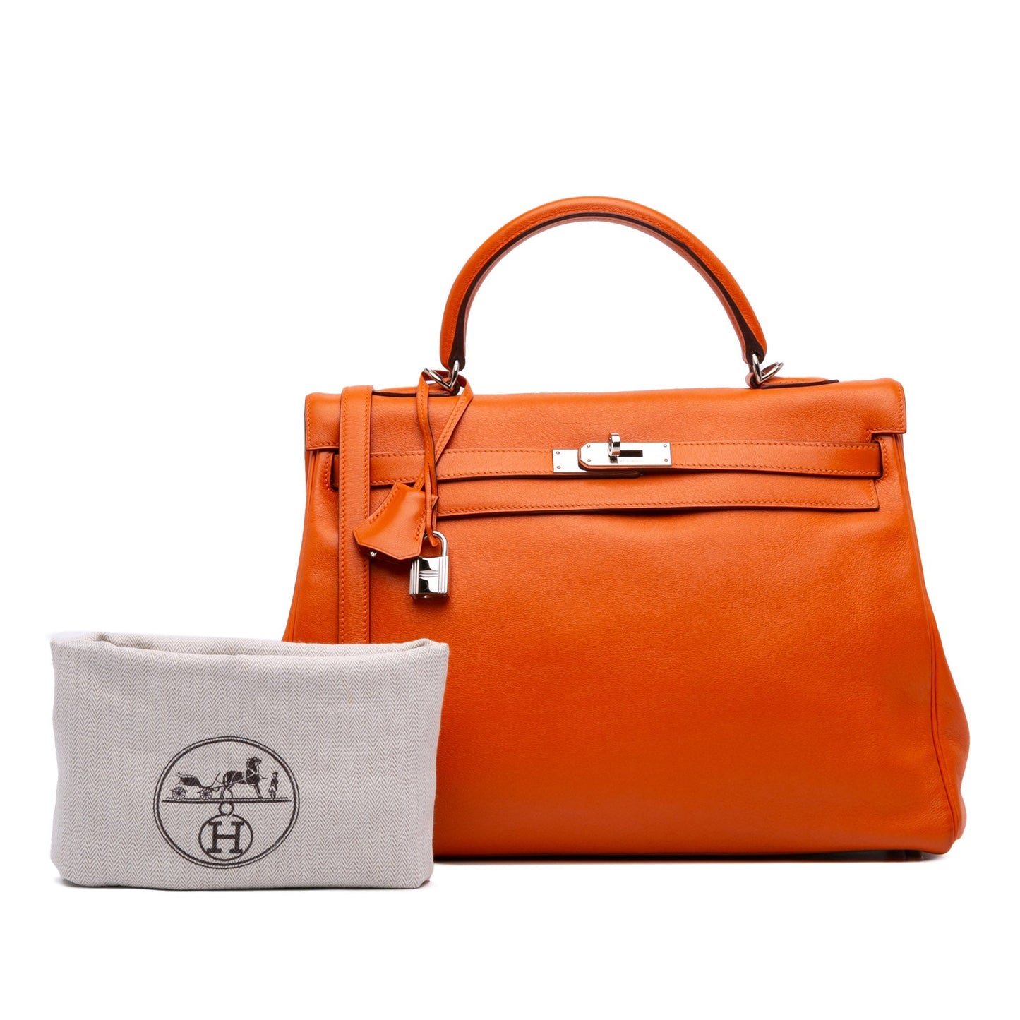 Hermès Kelly II 35 – Swift Orange – Hardware Palladio – 2006 – Full Set - Etoilux