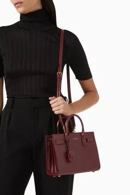 Saint Laurent Sac de Jour Nano in Pelle Bordeaux - Etoilux