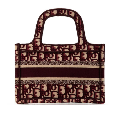 Christian Dior Borsa a mano Christian Dior Dior Lady Oblique Embroidery Mini Book Tote Bag Borsa a mano in tela rosso vino beige da donna - Etoilux
