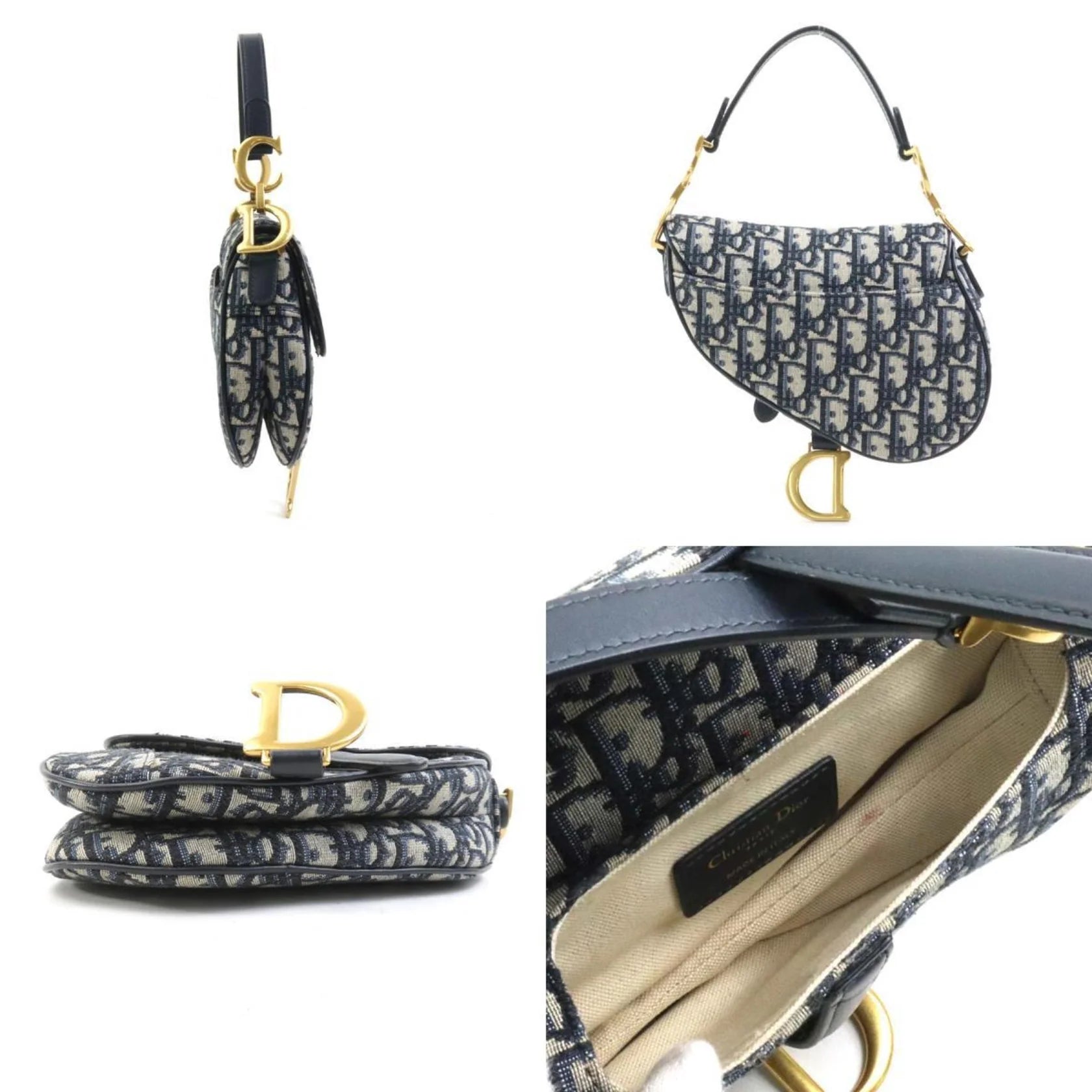 Christian Dior Saddle Bag in Tela Blu Navy – Mini Size - Etoilux