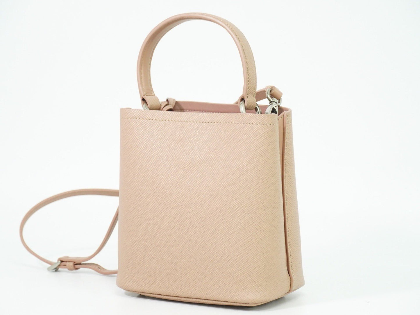 Prada Panier Bucket Bag in Saffiano Leather Beige – Limited Edition Pins - Etoilux