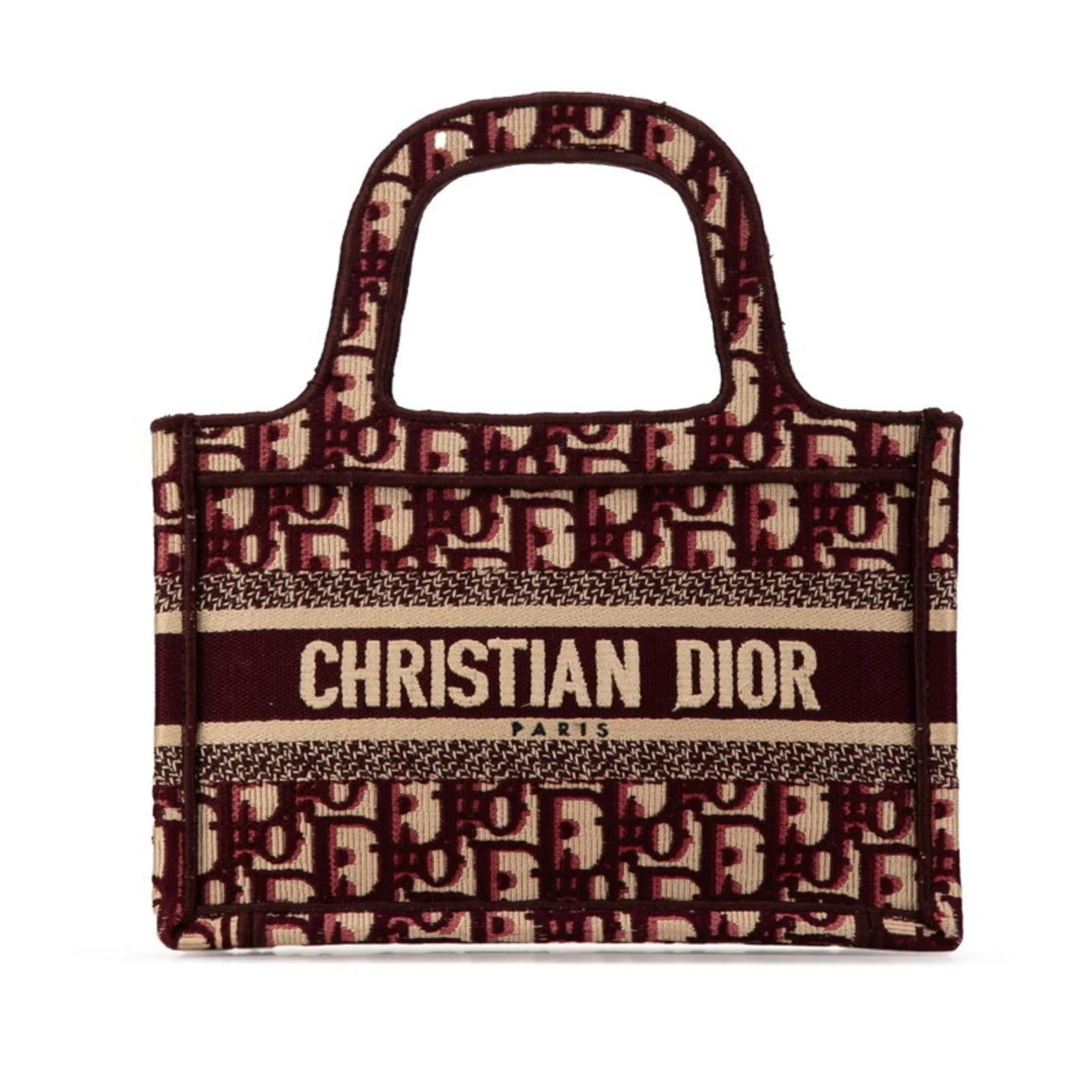 Christian Dior Borsa a mano Christian Dior Dior Lady Oblique Embroidery Mini Book Tote Bag Borsa a mano in tela rosso vino beige da donna - Etoilux
