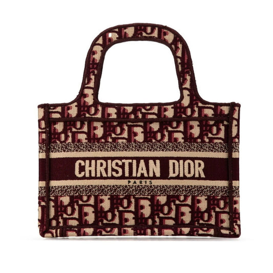 Christian Dior Borsa a mano Christian Dior Dior Lady Oblique Embroidery Mini Book Tote Bag Borsa a mano in tela rosso vino beige da donna - Etoilux