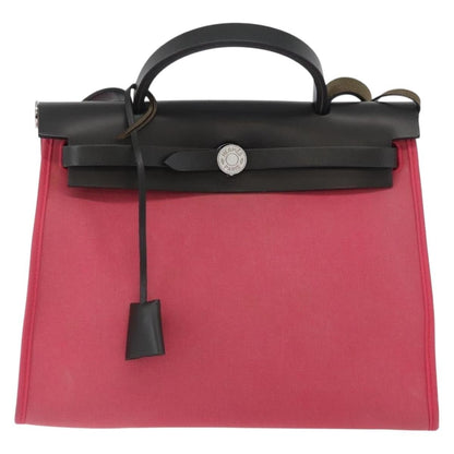 Hermès Herbag Zip 31 – Toile Rose & Cuir Vache Hunter Noir – Hardware Palladio - Etoilux
