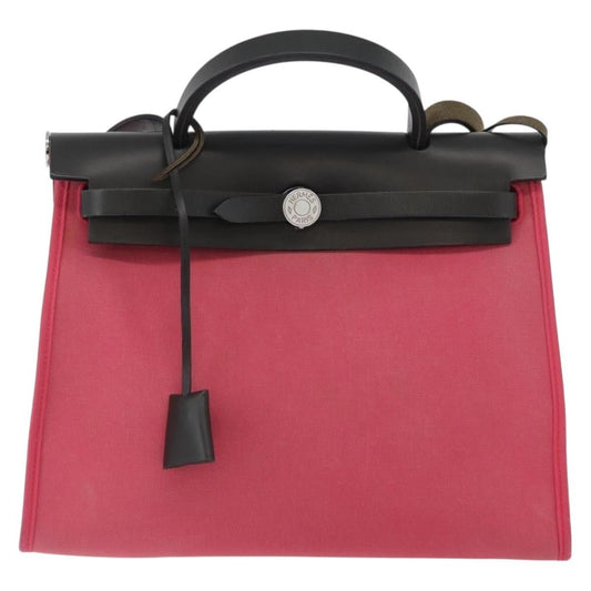 Hermès Herbag Zip 31 – Toile Rose & Cuir Vache Hunter Noir – Hardware Palladio - Etoilux